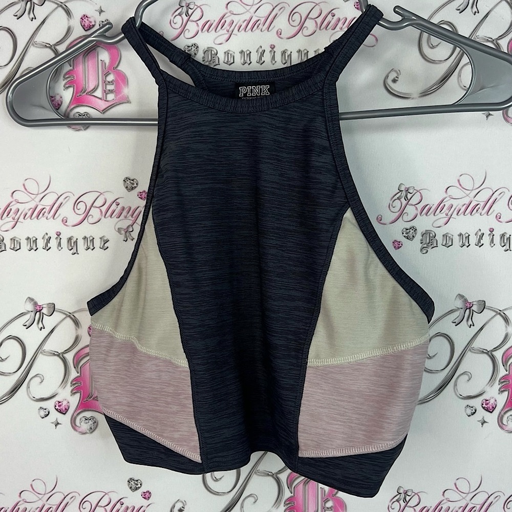 PINK Victoria's Secret ultimate bra cropped top Black and Cream Tank Top